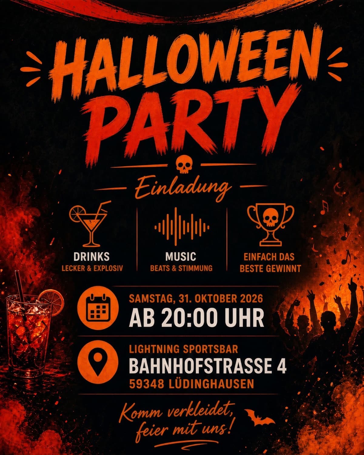 Flyer Halloween in der Lightning Sportsbar Lüdinghausen